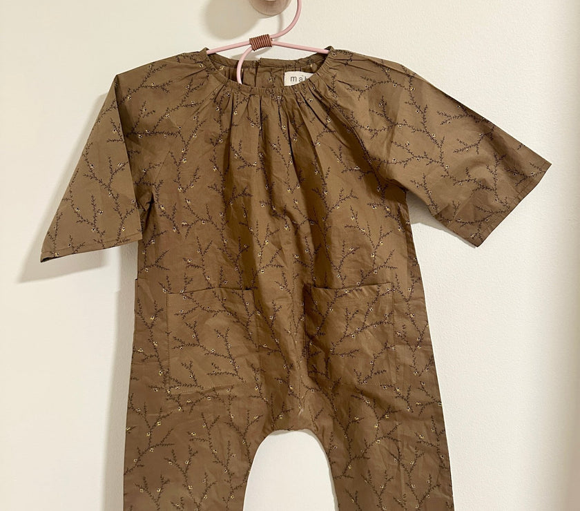Mabo Brown Floral Brown Romper - Laeta Kids